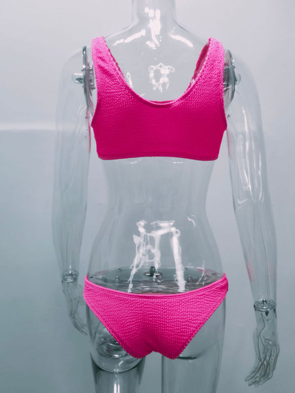 Wrinkled Texture Bikini Set – Macaron Colors, Sexy Fit, Spring-Summer Swimwear