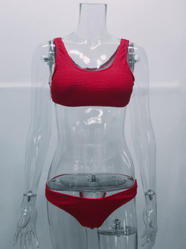 Wrinkled Texture Bikini Set – Macaron Colors, Sexy Fit, Spring-Summer Swimwear