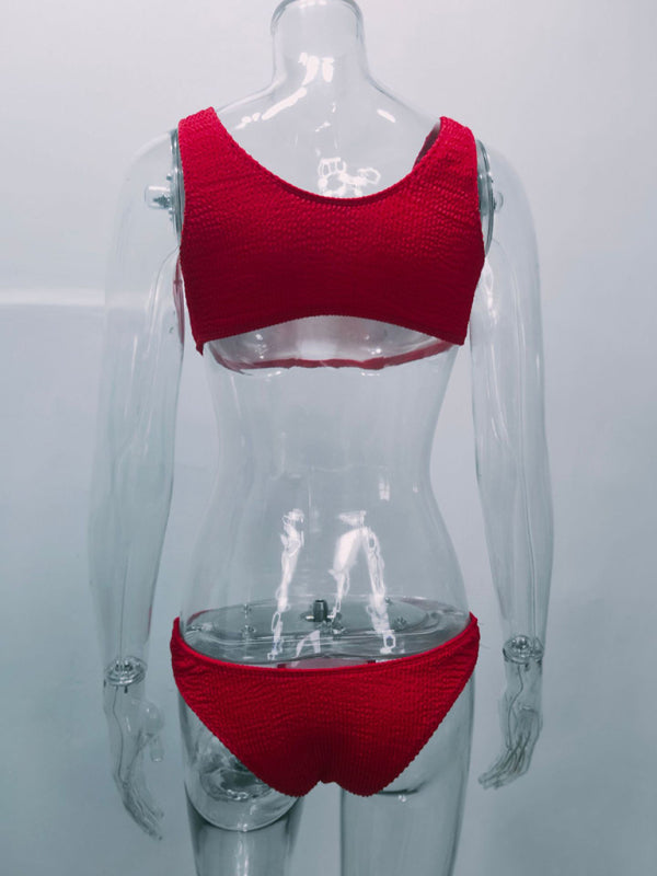 Wrinkled Texture Bikini Set – Macaron Colors, Sexy Fit, Spring-Summer Swimwear