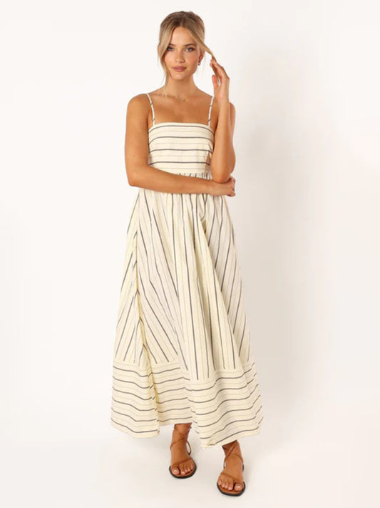 Striped Strapless Backless Casual Dress – Women's Summer Sleeveless Look