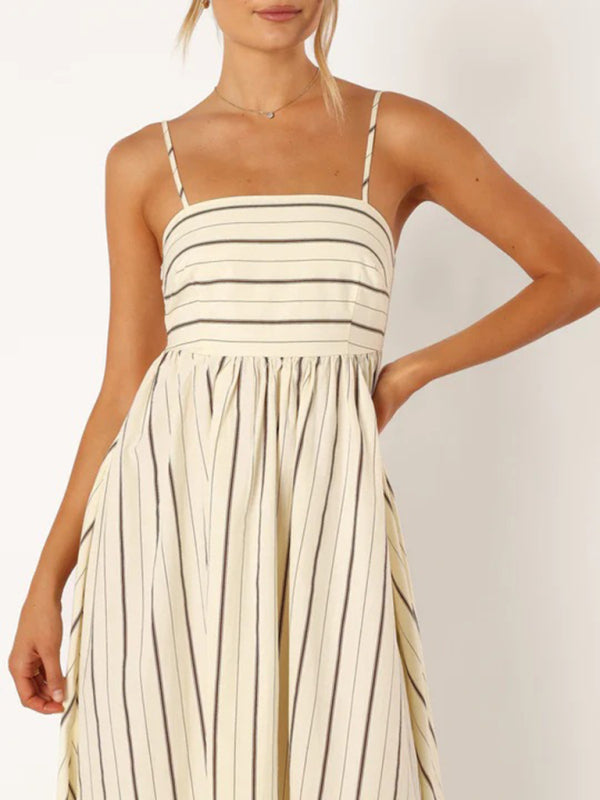Striped Strapless Backless Casual Dress – Women's Summer Sleeveless Look