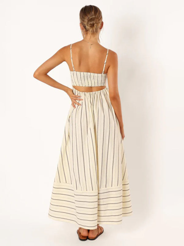 Striped Strapless Backless Casual Dress – Women's Summer Sleeveless Look