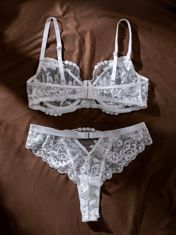 Sheer Floral Embroidered Lingerie Set – Sexy Two-Piece Mesh Bra & Panty