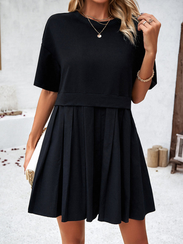 Elegant Short-Sleeved Patchwork Dress – Spring Leisure Style
