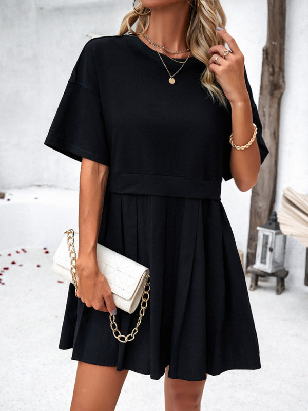 Elegant Short-Sleeved Patchwork Dress – Spring Leisure Style