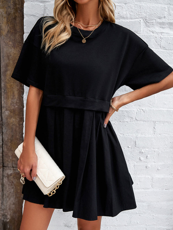 Elegant Short-Sleeved Patchwork Dress – Spring Leisure Style