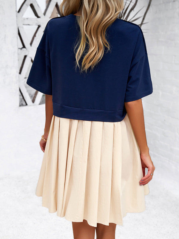 Elegant Short-Sleeved Patchwork Dress – Spring Leisure Style