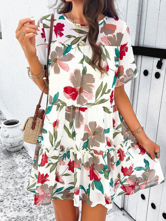 Floral Short-Sleeve Holiday Dress – Lightweight, Romantic Summer Style