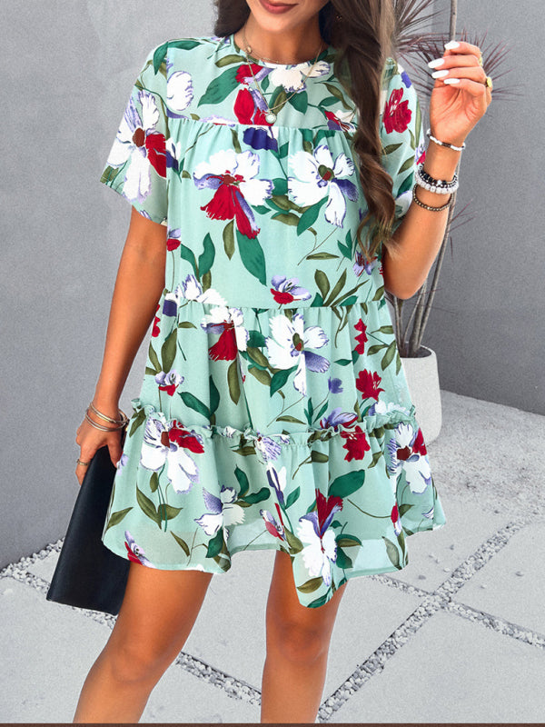 Floral Short-Sleeve Holiday Dress – Lightweight, Romantic Summer Style