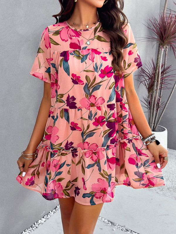 Floral Short-Sleeve Holiday Dress – Lightweight, Romantic Summer Style