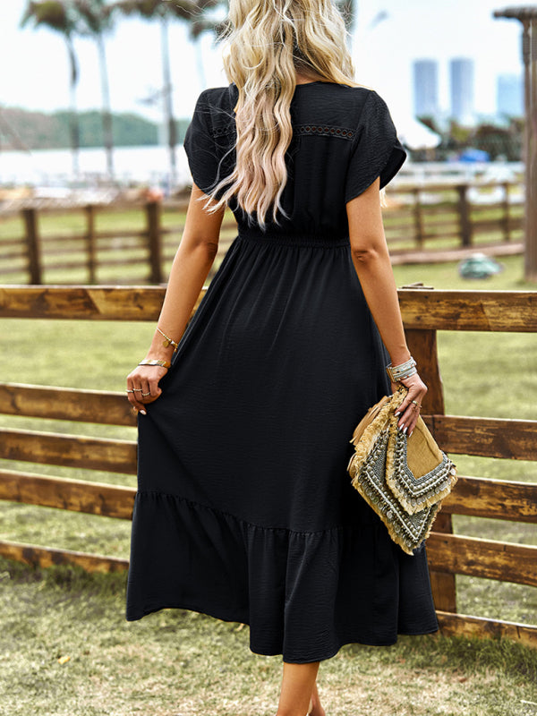 Elegant V-Neck Solid Color Maxi Dress – Sleeveless Spring-Summer Style