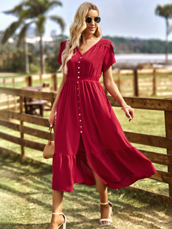 Elegant V-Neck Solid Color Maxi Dress – Sleeveless Spring-Summer Style