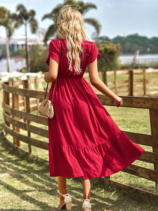 Elegant V-Neck Solid Color Maxi Dress – Sleeveless Spring-Summer Style
