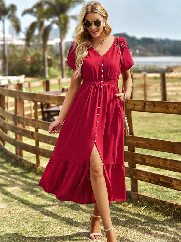 Elegant V-Neck Solid Color Maxi Dress – Sleeveless Spring-Summer Style