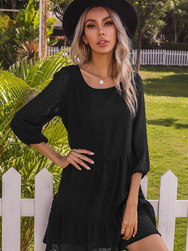 Lace Spliced Loose Fit Dress – Solid Color, Lightweight & Flowy