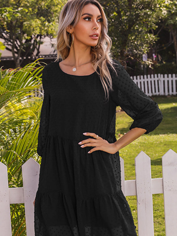 Lace Spliced Loose Fit Dress – Solid Color, Lightweight & Flowy