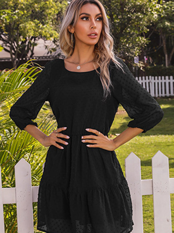 Lace Spliced Loose Fit Dress – Solid Color, Lightweight & Flowy