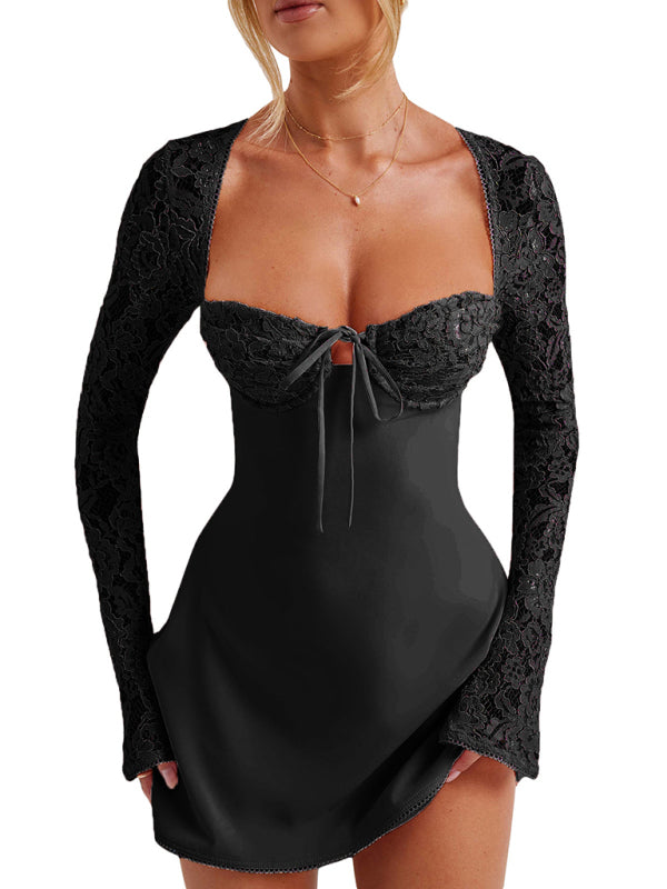 Lace Backless Slim Fit French Long Sleeve Dress – Sexy Spring Look
