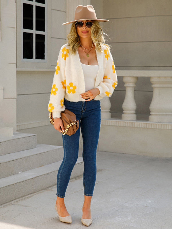 Värikäs kukkakuvioitu neulecroptop - Smiling Maria