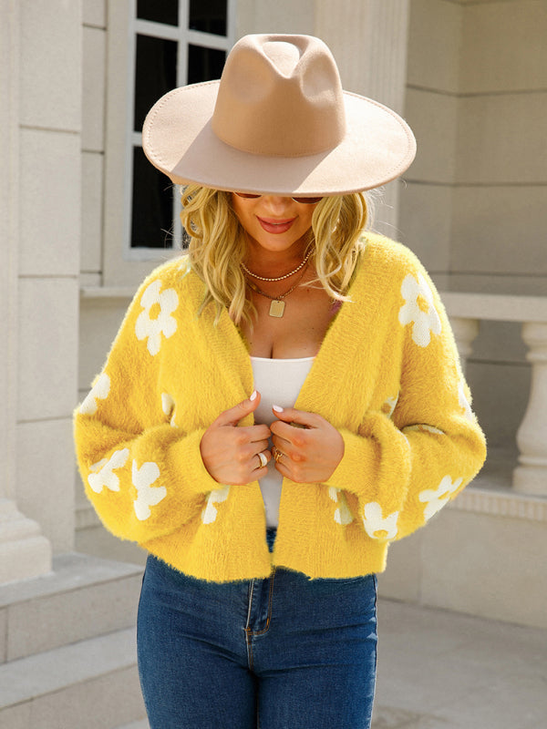 Värikäs kukkakuvioitu neulecroptop - Smiling Maria