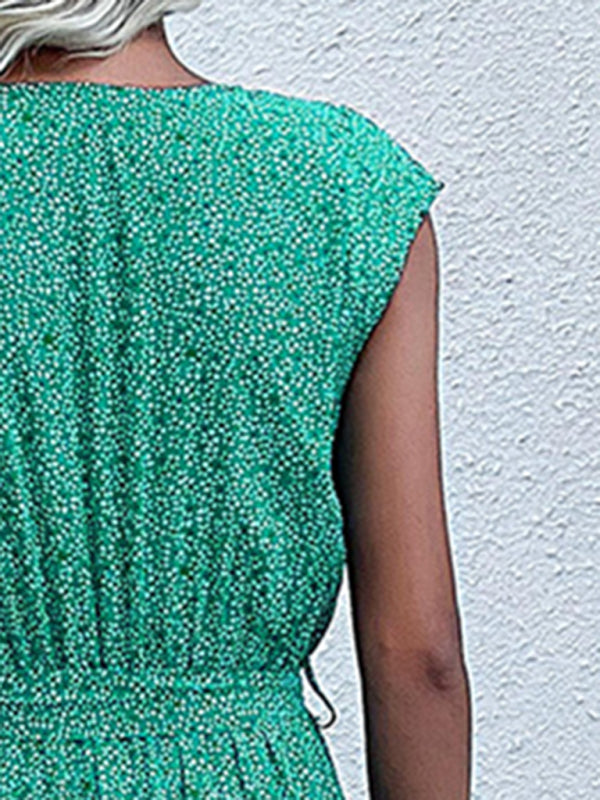 Resort Style Sleeveless Printed Dress – Strappy Back & Romantic Woven Rayon