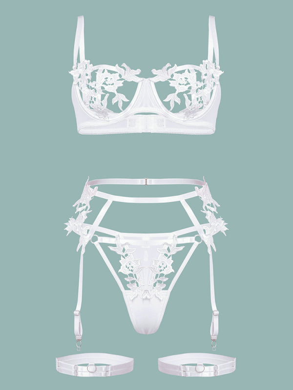 Embroidered Floral Lace Lingerie Set – Underwire Bra & Sheer Hollow Panty