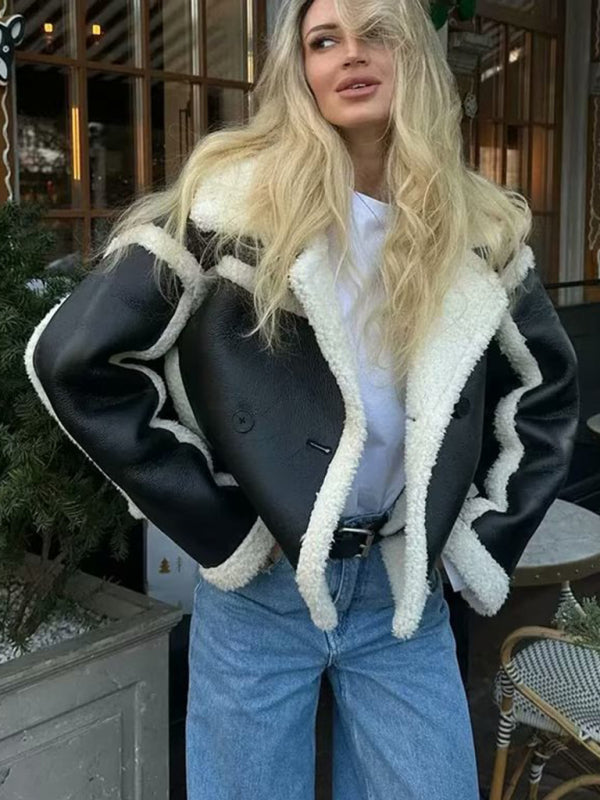 جاكيت دافئ من صوف الحمل الفاخر للنساء