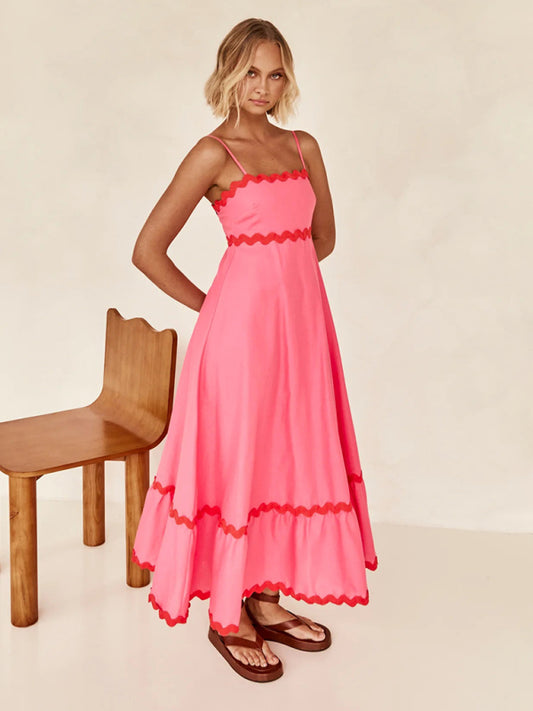 Romantic Print Maxi Dress – Woven Texture, Spaghetti Straps & Spring Colors