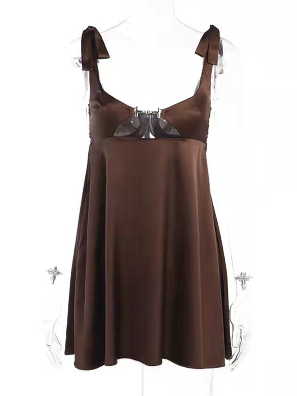 Satin Lace-Up Strapless Bodycon Dress