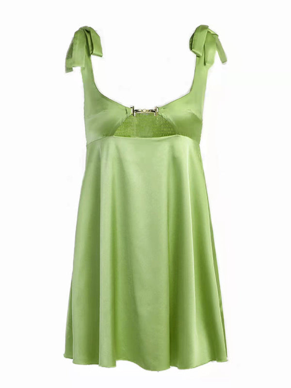 Satin Lace-Up Strapless Bodycon Dress