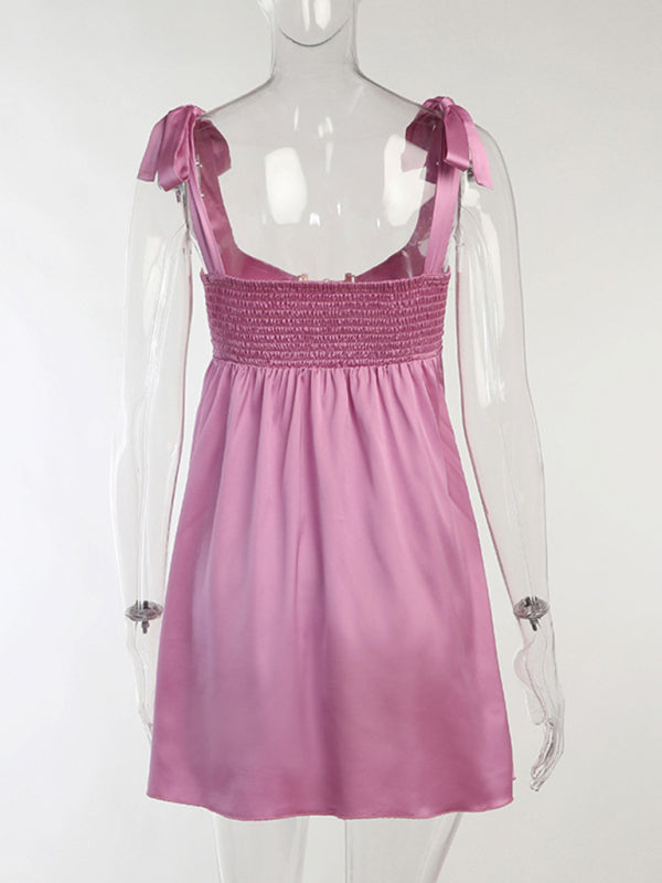 Satin Lace-Up Strapless Bodycon Dress