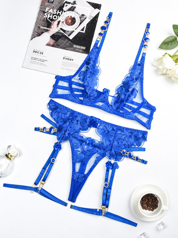 Retro Embroidered Push-Up Bra & Panty Set – Vintage Lingerie with Lace Detail