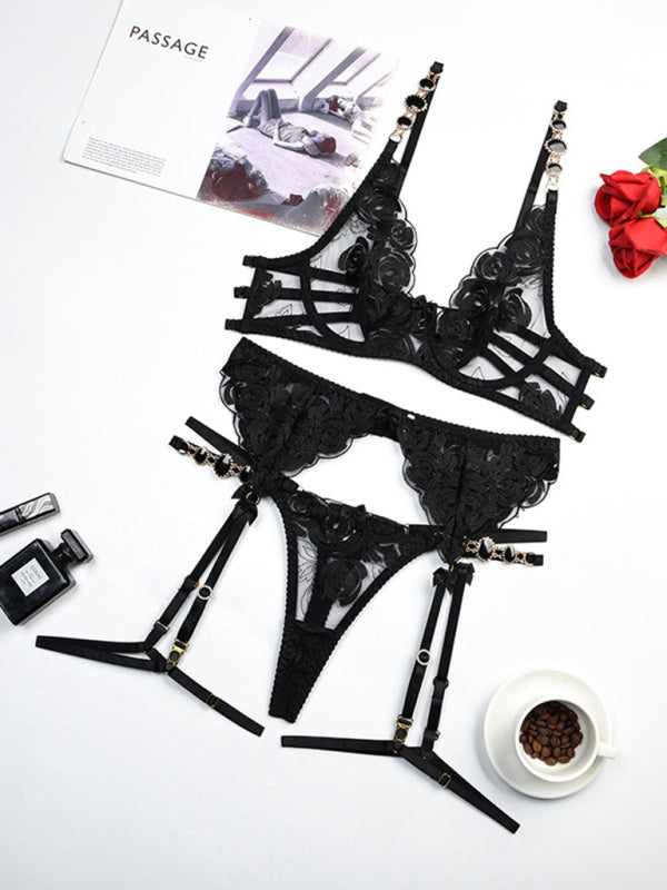 Retro Embroidered Push-Up Bra & Panty Set – Vintage Lingerie with Lace Detail
