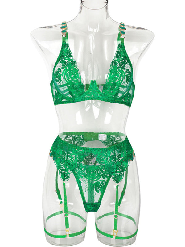 Retro Embroidered Push-Up Bra & Panty Set – Vintage Lingerie with Lace Detail