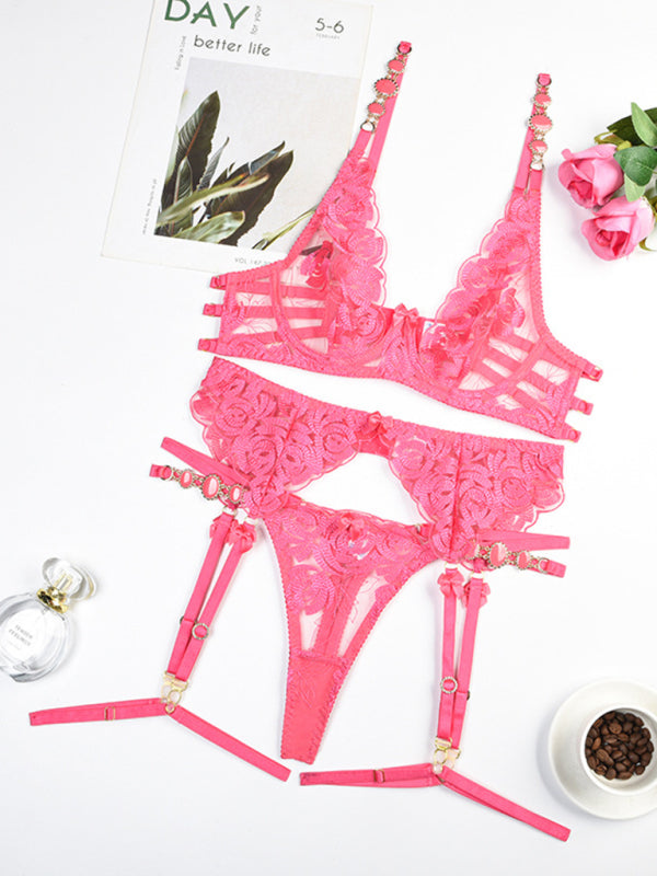 Retro Embroidered Push-Up Bra & Panty Set – Vintage Lingerie with Lace Detail