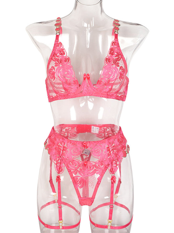 Retro Embroidered Push-Up Bra & Panty Set – Vintage Lingerie with Lace Detail