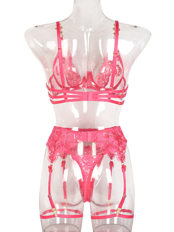 Retro Embroidered Push-Up Bra & Panty Set – Vintage Lingerie with Lace Detail