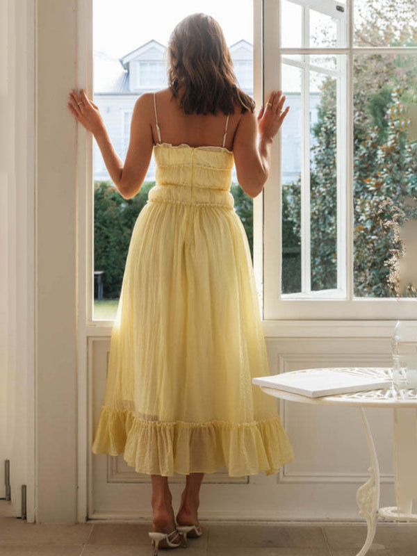 Sweet Lace High-Waist Sleeveless Swing Dress – Graceful Fit for Spring & Summer