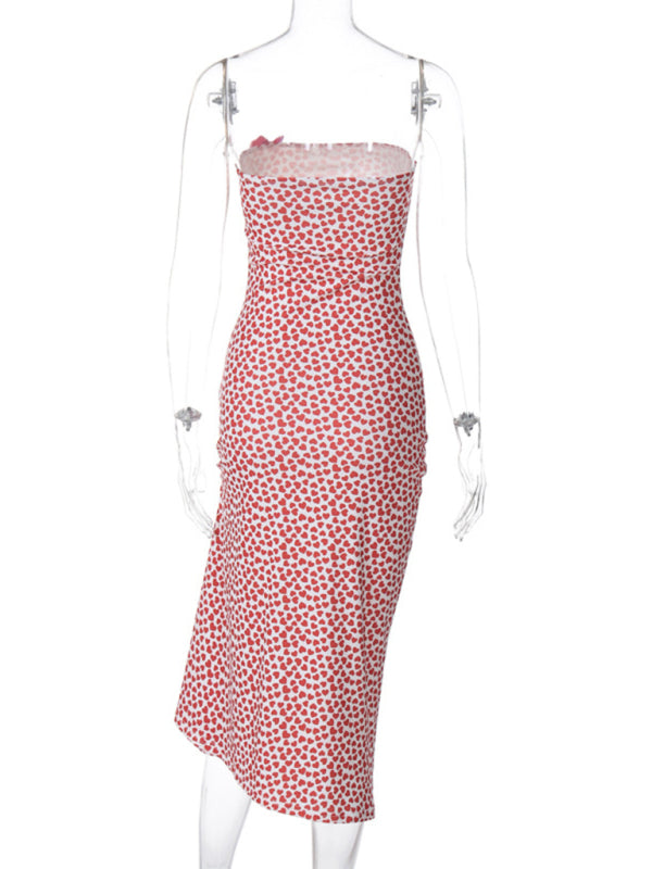 Damen Off-Shoulder Kleid mit Blumenmuster und Schlitz und Schleife – Romantischer Frühlingsstil