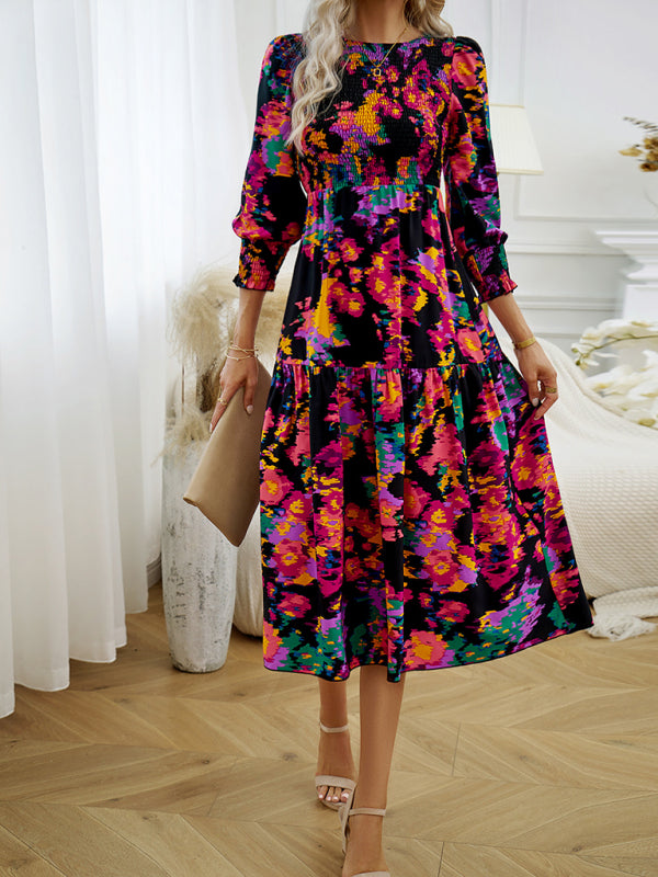 Robe imprimée élégante à col rond – Coupe gracieuse pour toutes les saisons