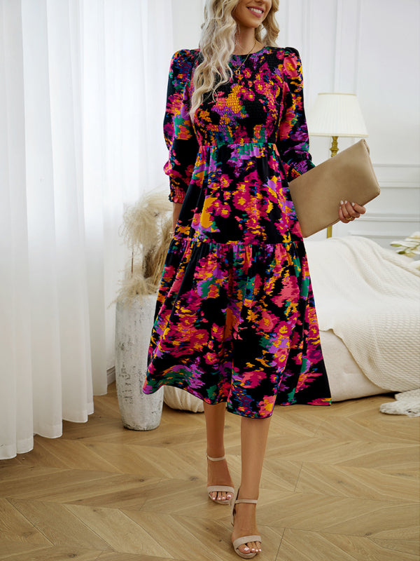 Robe imprimée élégante à col rond – Coupe gracieuse pour toutes les saisons