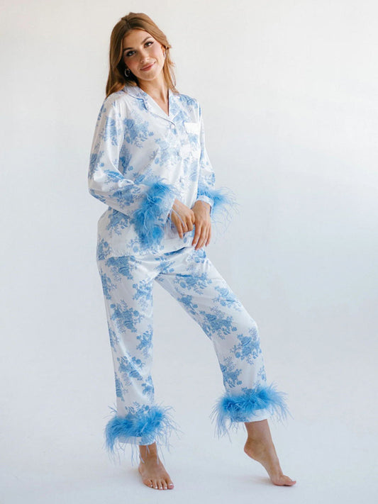 Satin Printed Loungewear Set – Cozy Women's Pajamas for Home & Sleepwear