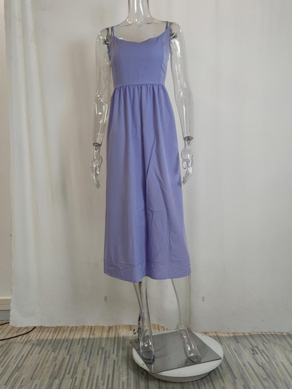 Sexy Damen-Strapskleid mit U-Ausschnitt und plissierter Taille 