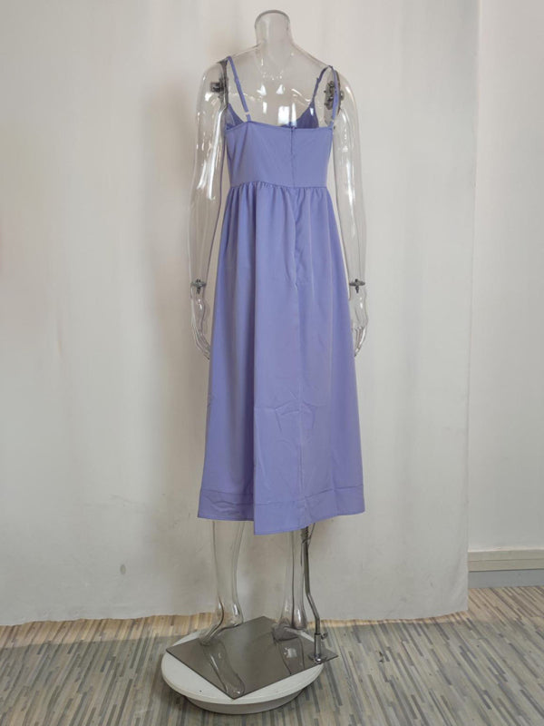 Sexy Damen-Strapskleid mit U-Ausschnitt und plissierter Taille 