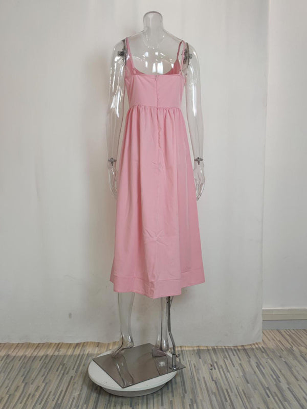Sexy Damen-Strapskleid mit U-Ausschnitt und plissierter Taille 