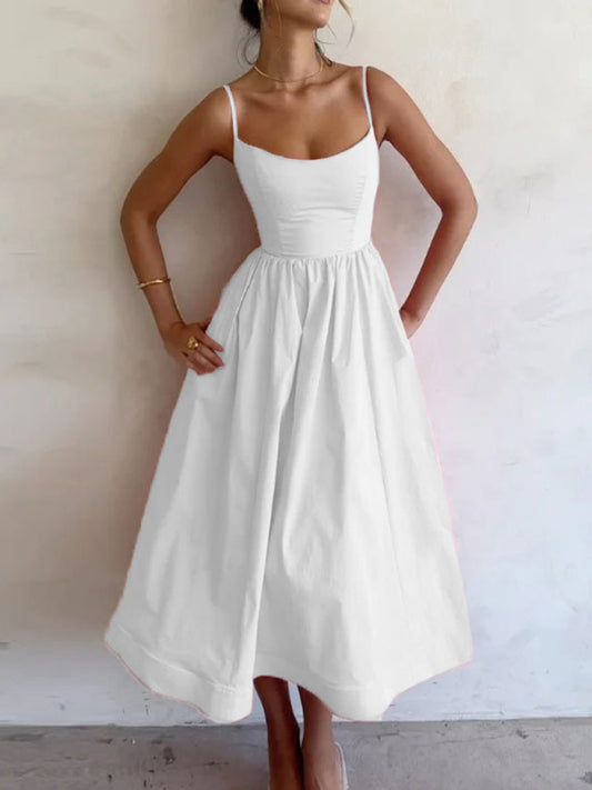 Sexy Damen-Strapskleid mit U-Ausschnitt und plissierter Taille 