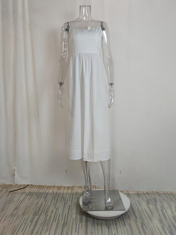 Sexy Damen-Strapskleid mit U-Ausschnitt und plissierter Taille 