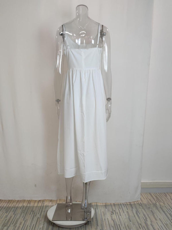 Sexy Damen-Strapskleid mit U-Ausschnitt und plissierter Taille 