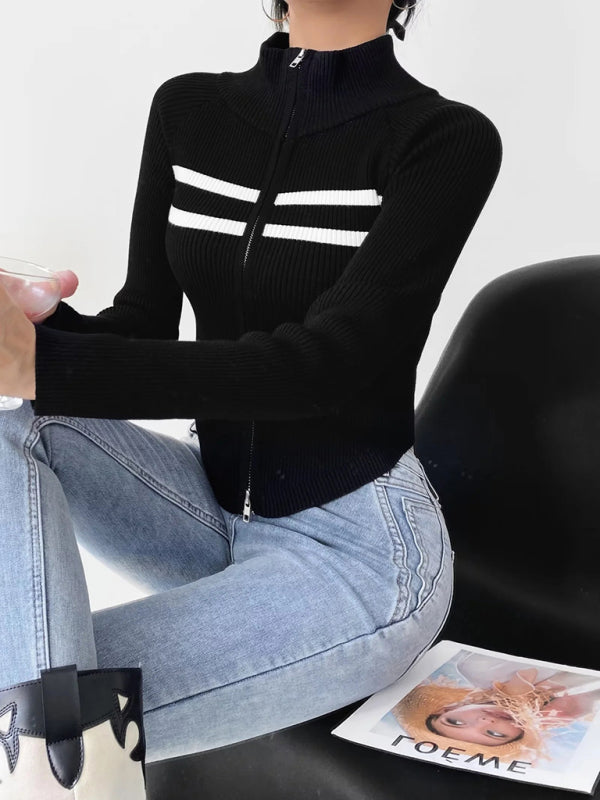 Sweter na zamek w paski