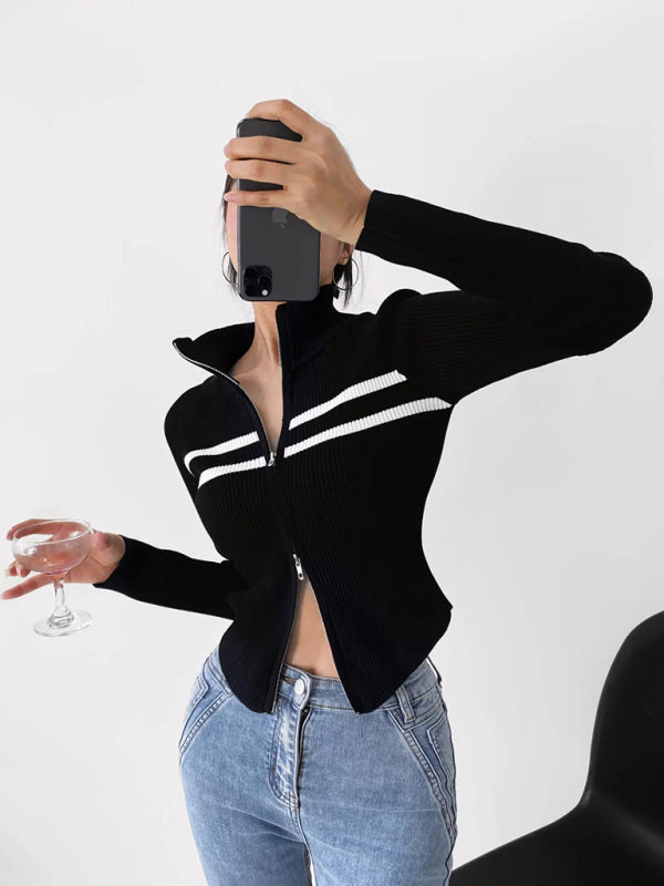 Sweter na zamek w paski